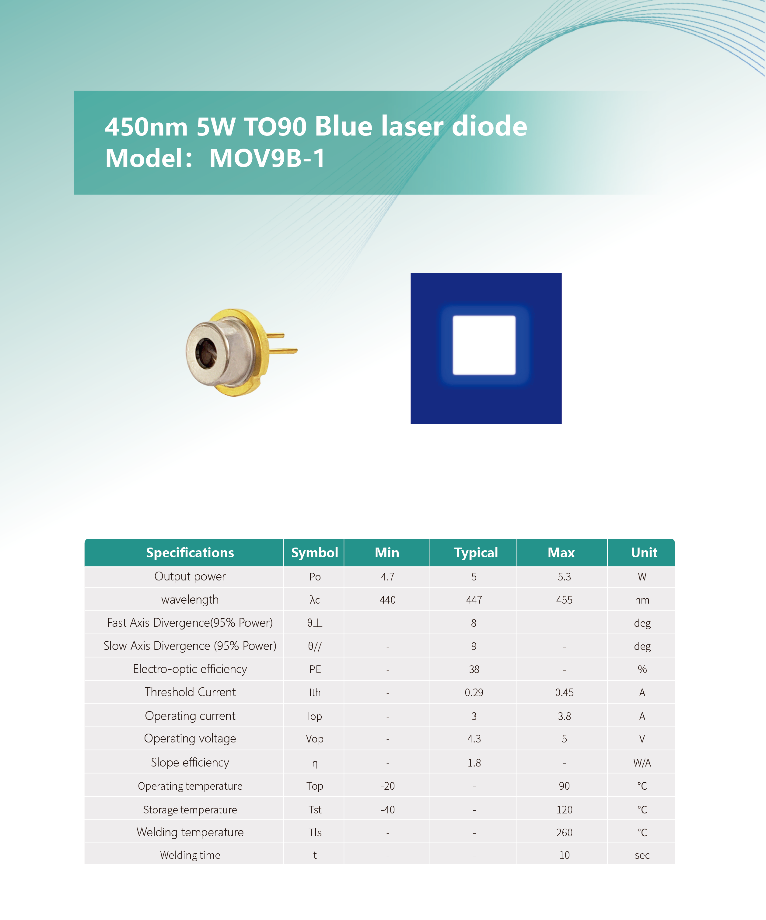 450nm 5W TO9 藍光激光二極管 MOV9B-1 英文