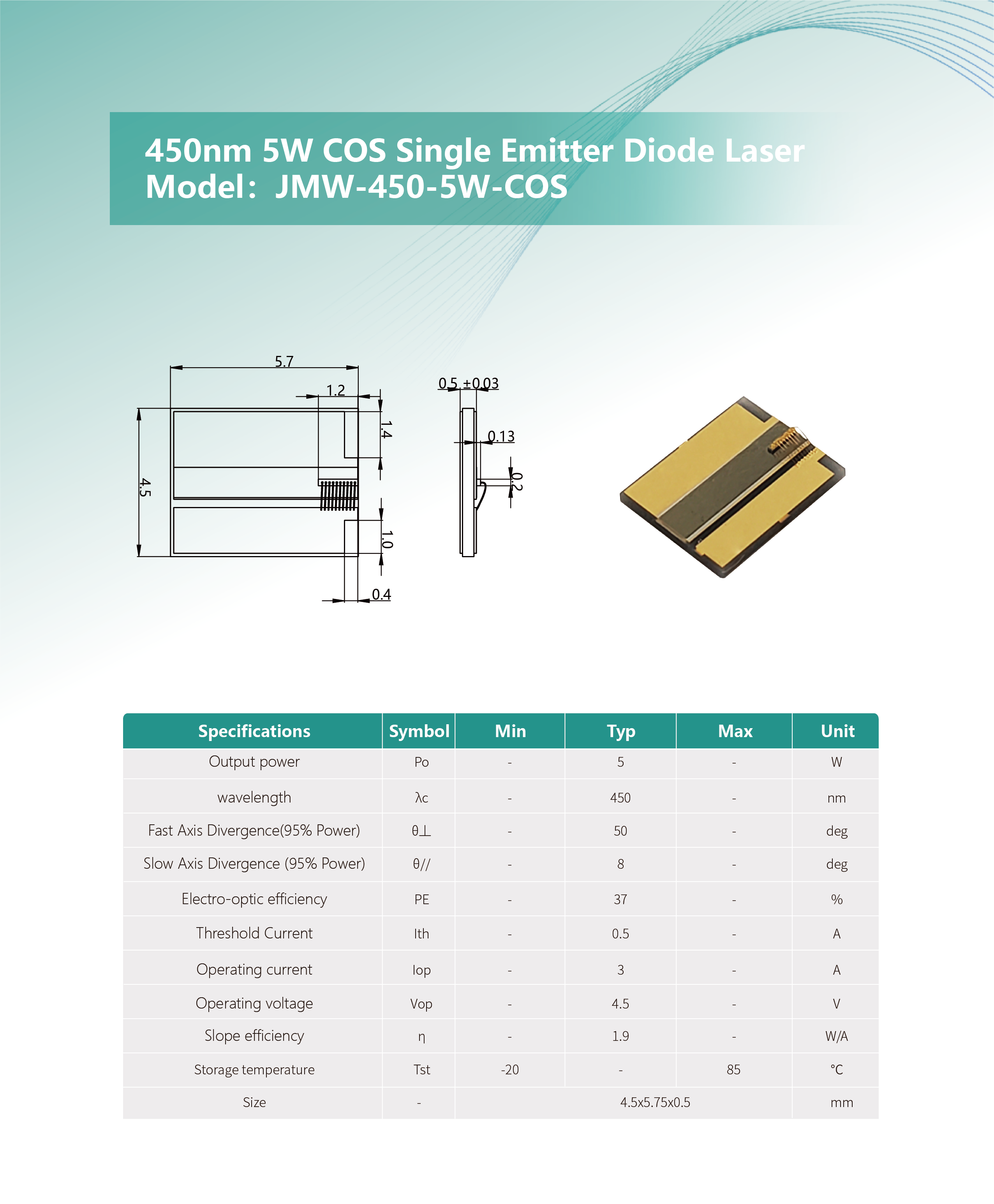 450nm 5W COS 封裝單管半導體激光器 網(wǎng)站 英文