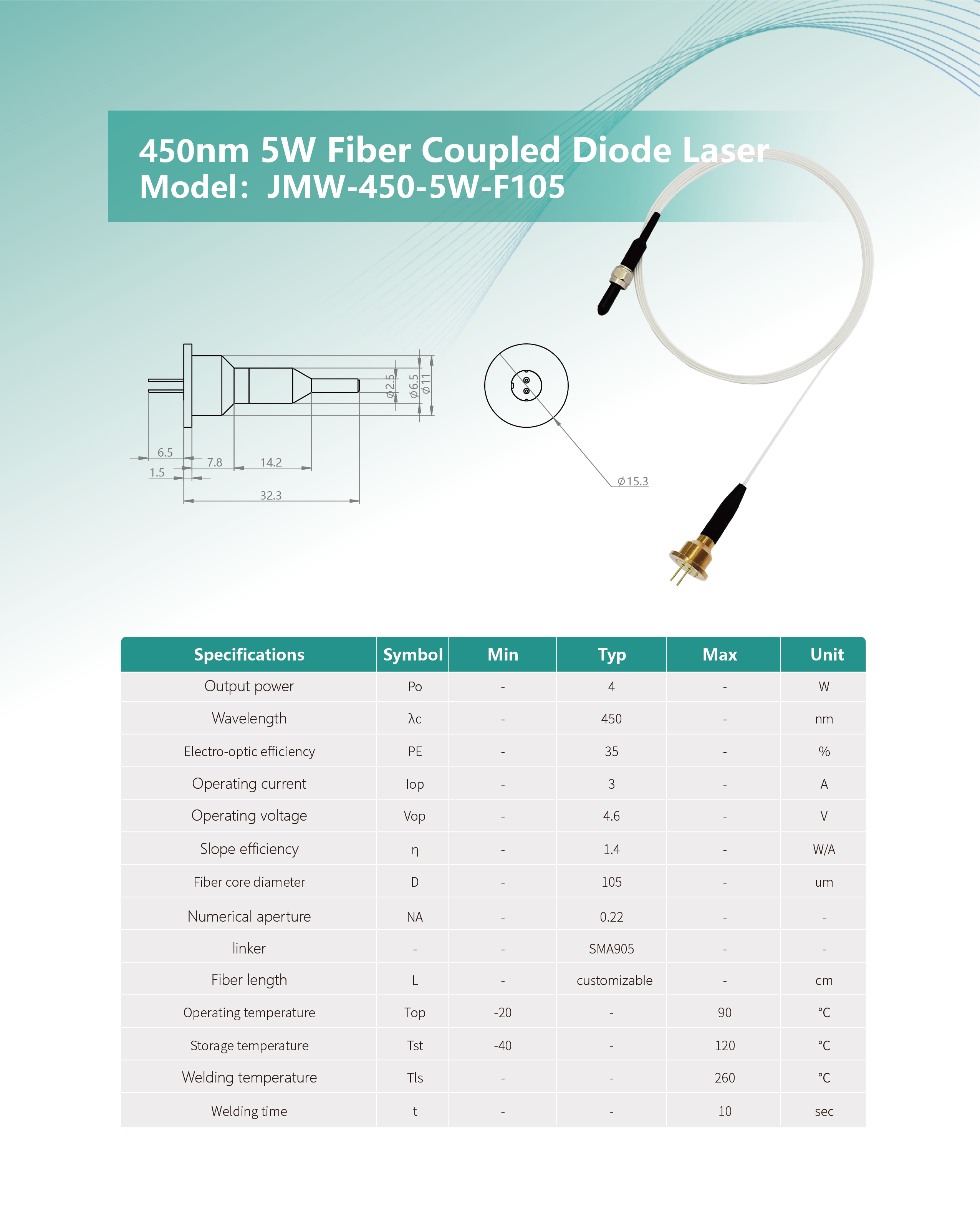 450nm 5W 光纖耦合激光器 圓頭 網(wǎng)站 英文