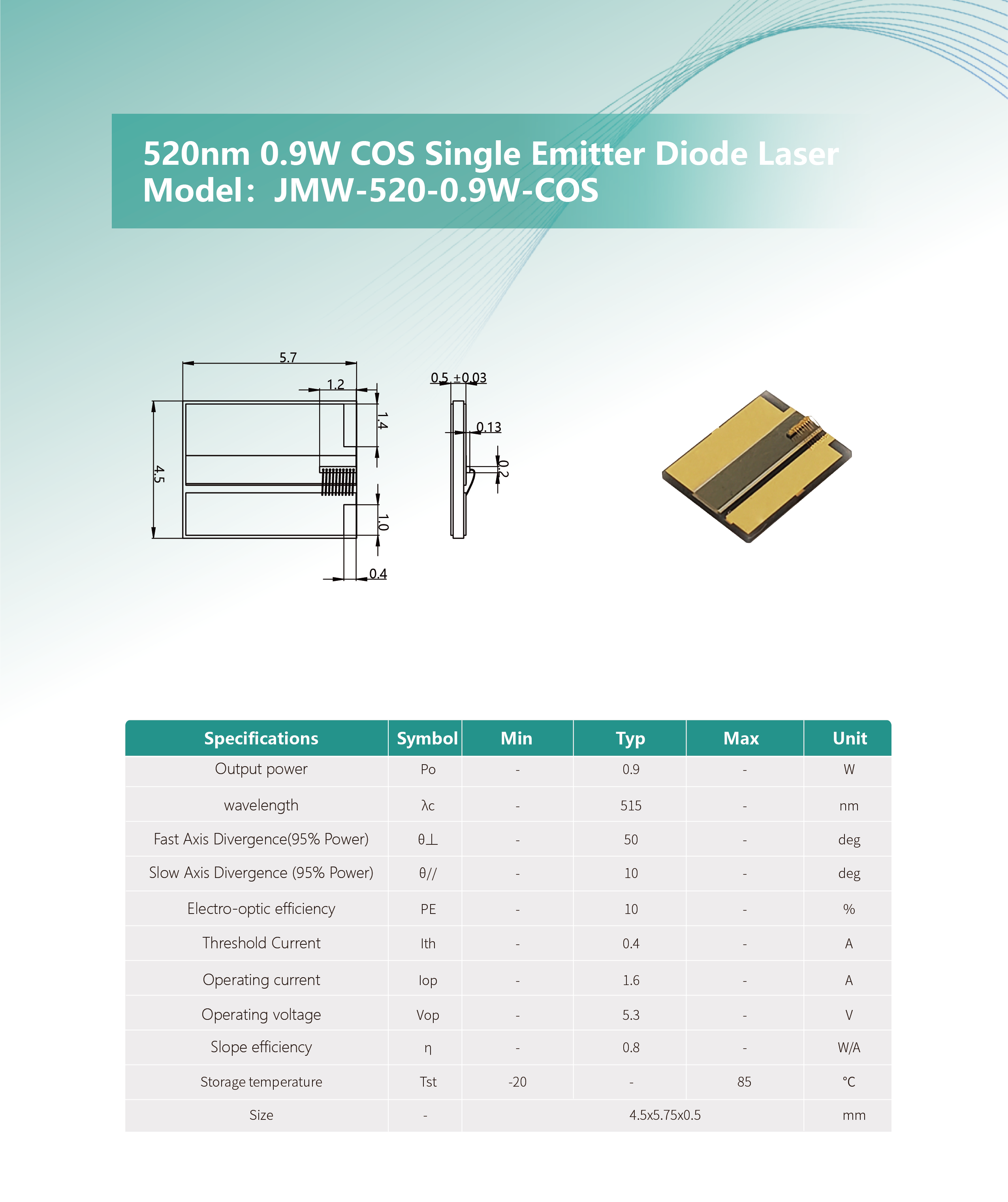520nm 0.9W COS 封裝單管半導(dǎo)體激光器 網(wǎng)站 英文