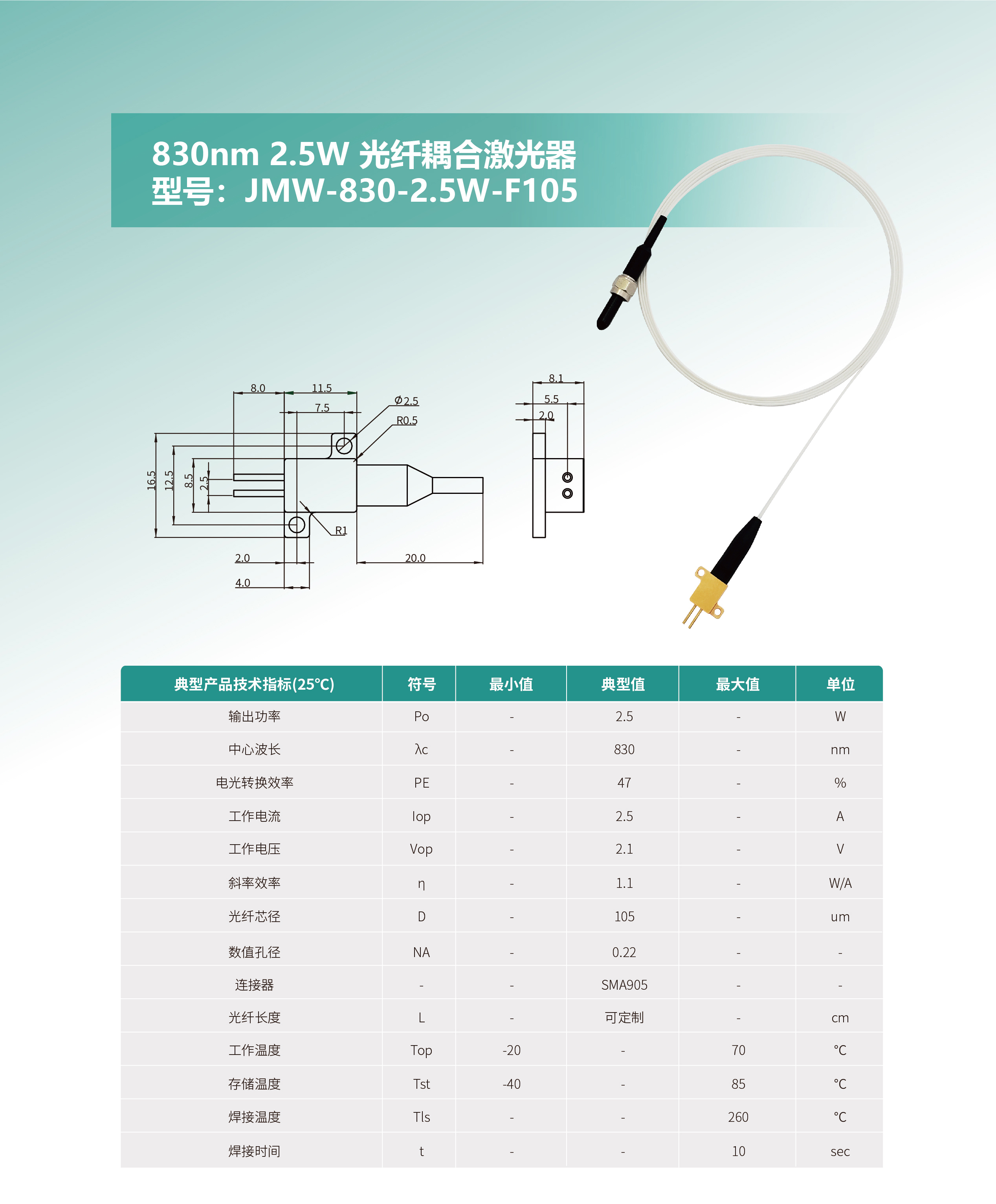 830nm 2.5W 光纖耦合激光器 JMW-830-2.5W-F105 網(wǎng)站