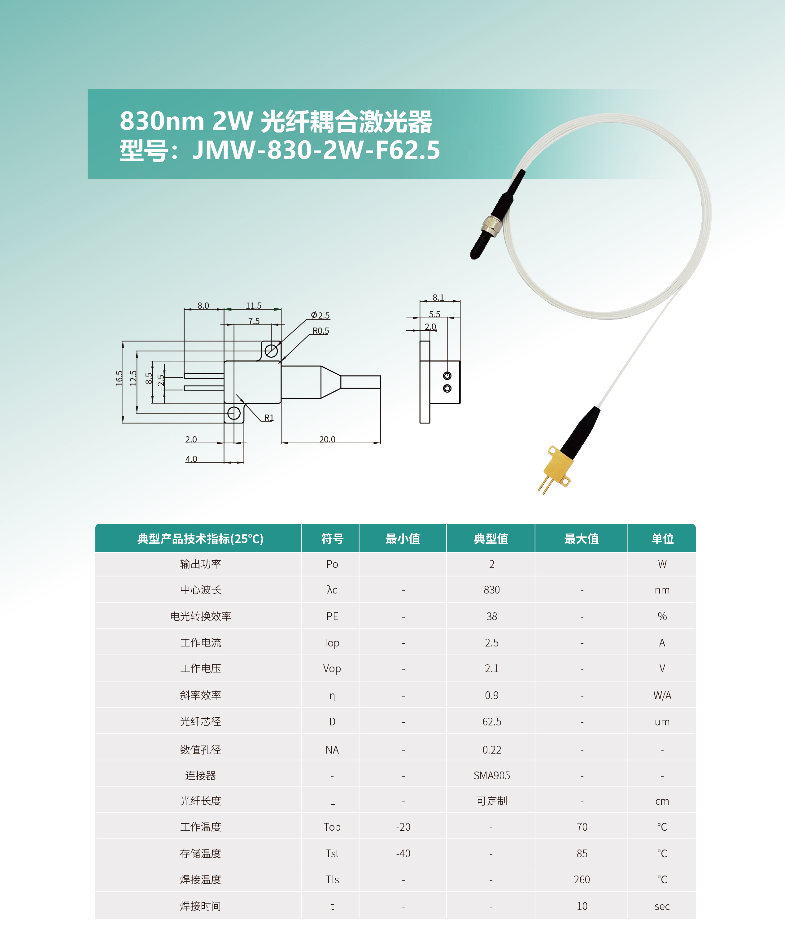 830nm 2W 光纖耦合激光器 JMW-830-2W-F62.5  網(wǎng)站